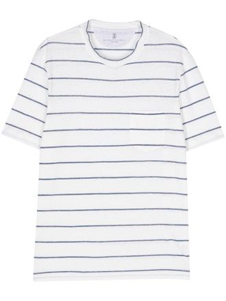 Brunello Cucinelli slub-textured striped T-shirt - White