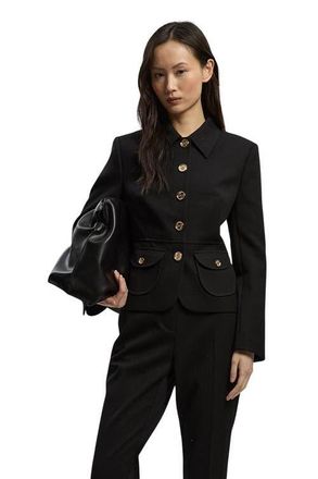 Karen Millen Petite Textured Tailored Jacket in Black at Nordstrom, Size 12P
