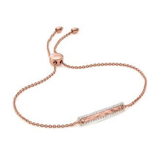 Monica Vinader Rose Gold Havana Tiny Bar Diamond Friendship Chain Bracelet Diamond