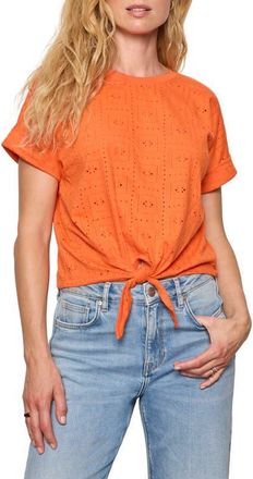 Sanctuary All Day Eyelet Tie Hem T-Shirt in Hibiscus Orange at Nordstrom, Size X-Small