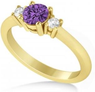Allurez Round Amethyst & Diamond Three-Stone Engagement Ring 14k Yellow Gold (0.60ct)