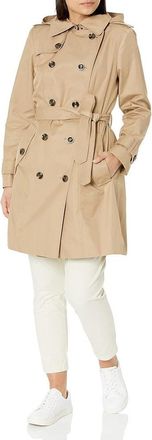 London Fog Womens Stone Khaki Belted Hooded Trench Jacket Coat