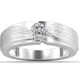 Pompeii3 1/2Ct Mens Diamond Brushed Solitaire Diamond Wedding Ring Lab Grown in Gold