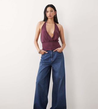 Asos Tall ASOS DESIGN Tall - Jeans a palazzo a fondo ampio blu medio scuro