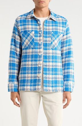 Wax London Whiting Oran Check Recycled Cotton Blend Overshirt in Blue /Ecru at Nordstrom, Size X-Large