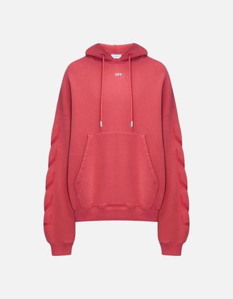 Off-white Mens Off White St Matthew Design Skate Fit Washed Red Hoodie - Size: 38