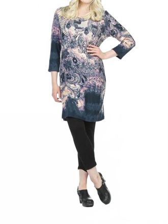 Papillon Watercolor 3/4 Sleeve Dress In Blue