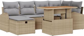 vidaXL Garden Sofa Set with Cushion 7 pcs Beige Poly Rattan vidaXL