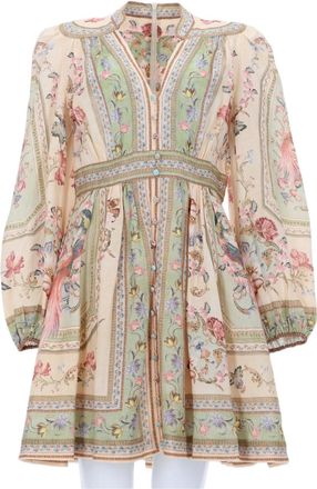 Zimmermann Roselight Pastel Floral Deep V-Neck Linen Mini Dress