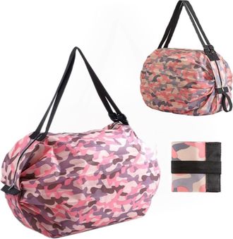 Generic Foldable Shopping Bag with Pink Camouflage Pattern, Non-woven Fabric, Quick-fold Design, Adjustable Strap, 71x8cm Unfolded, 50x40x8.5cm Folded