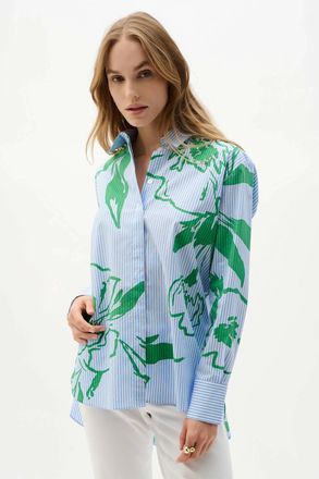 Joseph Ribkoff Cotton Striped Floral Blouse In Vanilla/multi