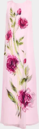 Teri Jon Sleeveless Floral-Print Chiffon & Crepe Gown