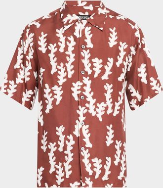 Ermenegildo Zegna Mens Silk Oasi Print Short-Sleeve Shirt