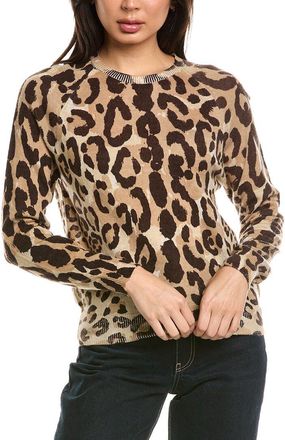 Brodie Abstract Print Leopard Crewneck Wool & Cashmere-Blend Sweater