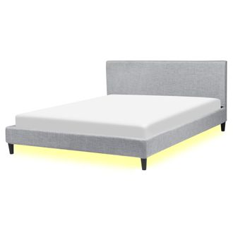 Beliani Cama Tapizada En Tela Gris Claro Con Led 160 X 200 Cm Marco De Listones Cabecero Estilo Contempor&aacute;neo Fitou