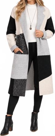 Papillon Color Block Coatigan With Pockets In Gray