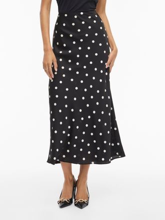 Vila Maxirock VILA VIELLETTE HW LONG SKIRT - NOOS, Damen, Gr. 34, schwarz aop:snow wei&szlig; dots, Web, Obermaterial: 100% Polyester, bedruckt, Basic schmal wad