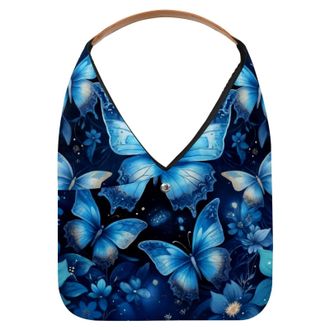 Generic Blue Butterflies Pattern Reusable Lightweight Grocery Bags - Foldable Into Compact Pouch, Washable & Sturdy, Multipurpose for Shopping and Travel