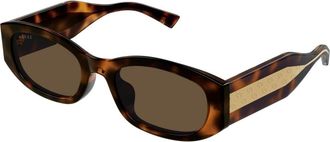 Gucci Sunglasses, female, Brown, Size: 55 MM Rounded Rectangular Sunglasses