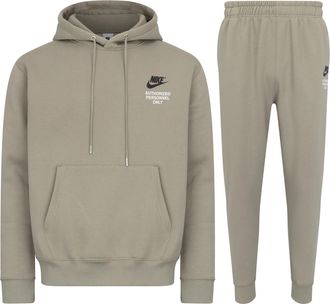 Nike Mens Authorised Personnel Only Pullover Hooded Tracksuit Set Green Cotton - Size X-Large