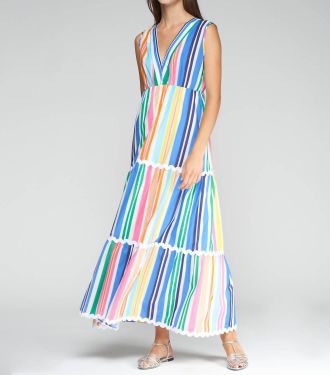 Vilagallo V-Neck Stripe Dress In Multi