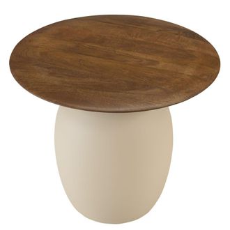Macabane Mesa auxiliar de 48 x 48 cm con tablero de mango y patas color marfil