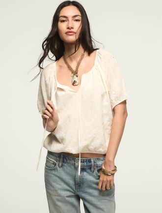 Lucky Brand Womens Short Sleeve Bubble Top
