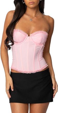 Edikted Deirdre Lace-Up Strapless Mesh Corset Top in Pink at Nordstrom, Size X-Small