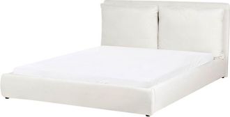 Beliani Cama De Agua 160 X 200 Cm Tapizado De Terciopelo Cabecero Acolchado Blanco Crema Bajonna