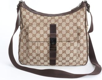 Gucci Gg Canvas Brown Leather Canvas Shoulder Bag (Pre-Owned)