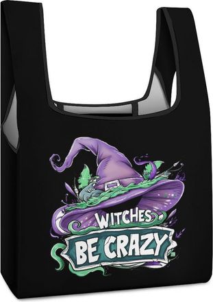 Generic Witches Be Crazy Funny Witch Shopping Bag Reusable Grocery Tote Bag Foldable Handbag for Travel Picnic