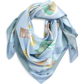 Echo Travel Stickers Silk Square Scarf in Blue Shadow at Nordstrom