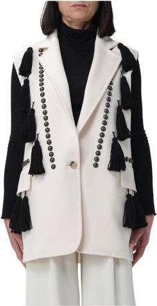 Max Mara Jassen, Dames, Wit, S, Wol, Witte wollen vest met franjes