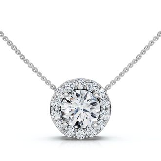 Pompeii3 1/2Ct Diamond Halo Pendant Lab Grown 18 Necklace EF/VS