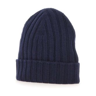 Gran Sasso Beanies, male, Blue, Size: 50 CM Ribbed Cashmere Beanie
