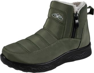 Generic Winter Boots for Women UK Warm Fur Lined Snow Boots Side Zipper Waterproof Non-Slip Lightweight Ankle Booties Comfortable Outdoor Walking Shoes(Green,