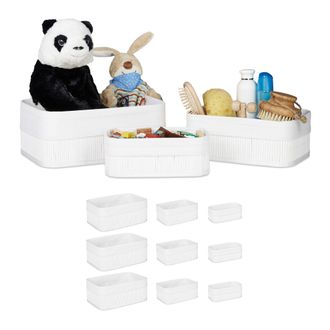 Relaxdays Relaxdays Cajas De Almacenaje, Set De 12, Funda Textil, Rectangular, Accesorio, Ba&uacute;les, Bamb&uacute;, Blanco