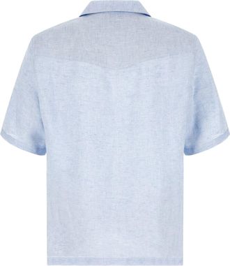 Brunello Cucinelli Linen Camp Collar Shirt - Light Blue