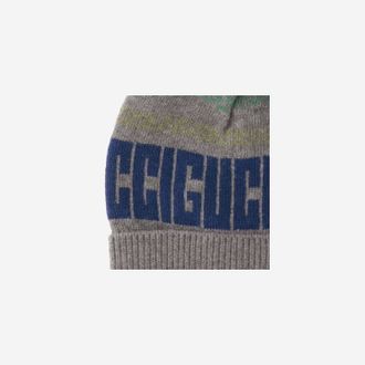 Gucci 793257 Logo Jacquard Wool Beanie - Gray