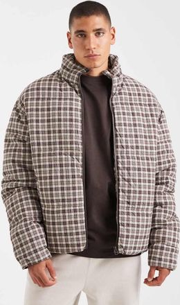 Cotton On Piumino taglio corto color cioccolato a quadri-Marrone