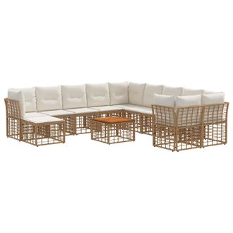 vidaXL Conjunto De Sof&aacute;s De Exterior 12 Pcs Natural Y Crema Poli&eacute;ster Vidaxl