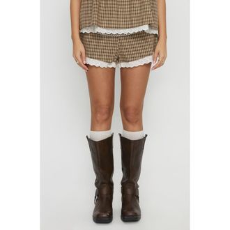 Princess Polly Chandelier Check Print Shorts in Brown Check at Nordstrom, Size 12