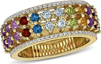 Delmar Rainbow Semiprecious Stone & Lab-Grown White Sapphire Half Eternity Band Ring in Blue Multi at Nordstrom Rack, Size 8