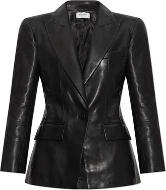 Balmain Lamslederen Jas met Gestructureerde Schouders - Dames - Leren en Su&egrave;de Jassen - Zwart - XS - Leer - Jassen