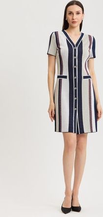 Ming Wang Button-Front Striped Soft Knit Dress in Plumeria/indigo at Nordstrom, Size Medium P