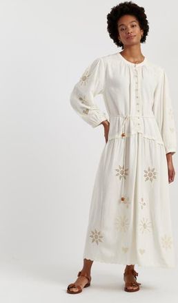 Chinti and Parker Sienna Linen-Blend Broderie Dress in Cream at Nordstrom, Size 10