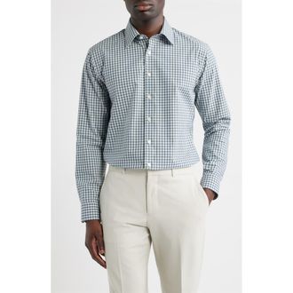 Nordstrom Ashborne Signature Trim Fit Check Dress Shirt in Teal Ashborne Gingham at Nordstrom, Size 15.5 34