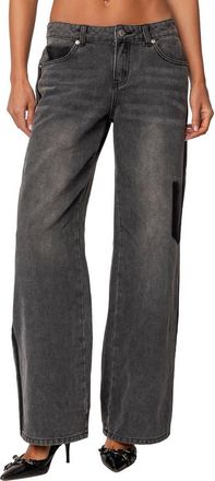 Edikted Deconstructed Low Rise Wide Leg Jeans in Black-Washed at Nordstrom, Size Medium