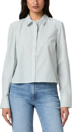 Paige Hettie Stripe Cotton Button-Up Shirt in Surf/white at Nordstrom, Size X-Small