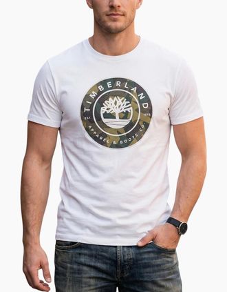 Timberland Mens Timberland Mens Printed T Shirts Crew Neck Summer Top Short Sleeve Premium Tee - White - Size: 40